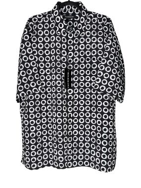 Bassiri Button Shirt Mens Sz XL Retro Disco Mod Geometric Circle Black White NWT